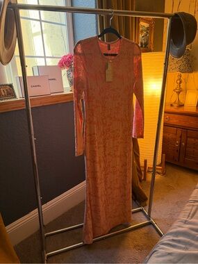 Long Sleeve Pink Floral Maxi Dress